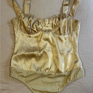 DANIELLE BERNSTEIN Gold Satin Shapewear Bodysuit